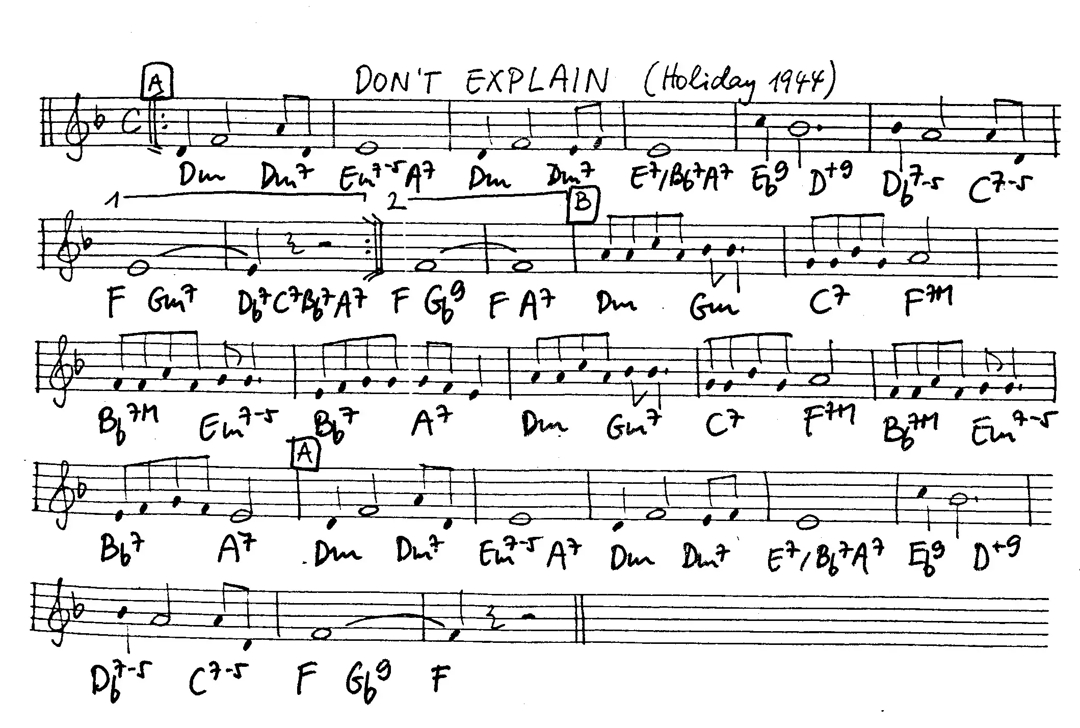 don't explain free jazz leadsheet - Courtesy of the Jungle Jazz Band